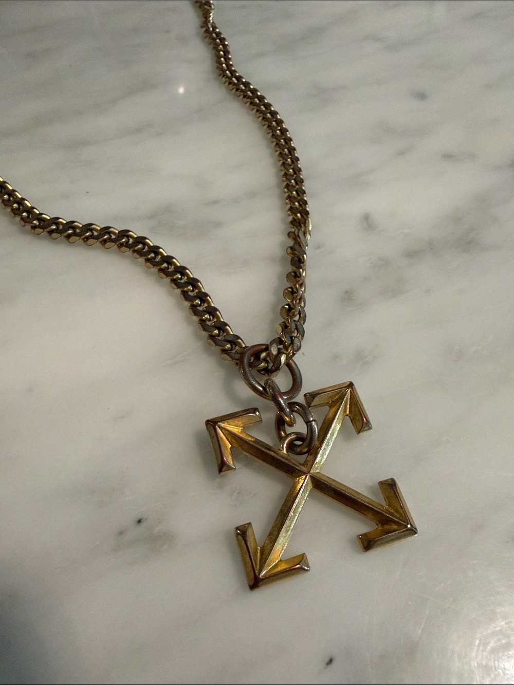 Off-White Gold Arrows Pendant Curb Chain Necklace Virgil Abloh